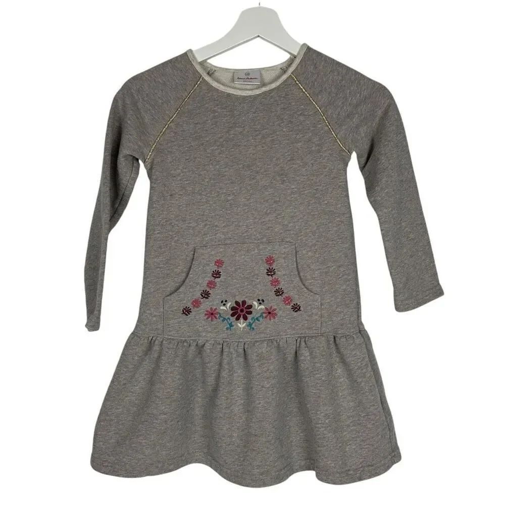 hanna andersson drop waist sweatshirt dress 130 embroidery